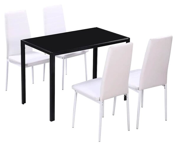 Jídelní set 5 kusů umělá kůže černý a bílý 275413