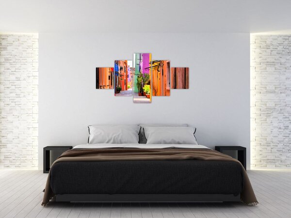 Obraz - Barevné domy v Buranu, Benátky (125x70 cm)