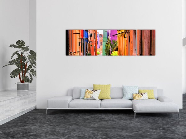 Obraz - Barevné domy v Buranu, Benátky (170x50 cm)