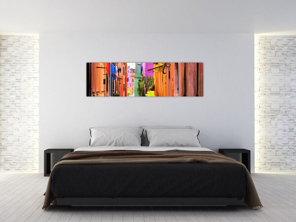Obraz - Barevné domy v Buranu, Benátky (170x50 cm)