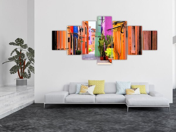 Obraz - Barevné domy v Buranu, Benátky (210x100 cm)