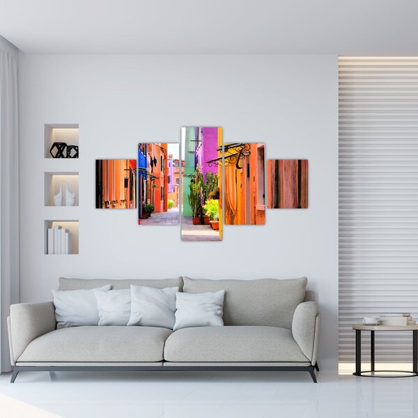 Obraz - Barevné domy v Buranu, Benátky (125x70 cm)