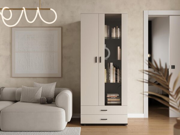 Vitrína vysoká 2D2S Boho B6, Osvětlení: bez osvětlení, Barva: kašmír / kašmír + černá 5903211456855
