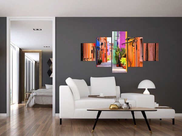 Obraz - Barevné domy v Buranu, Benátky (125x70 cm)