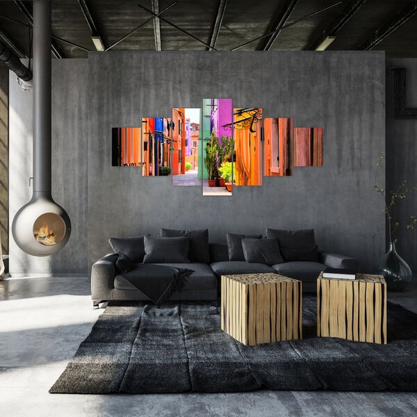 Obraz - Barevné domy v Buranu, Benátky (210x100 cm)