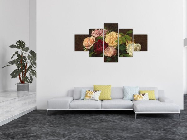 Obraz - Henri Fantin-Latour, Roses de Nice on a Table, reprodukce (125x70 cm)