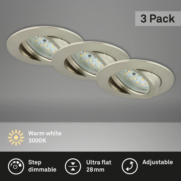 BRI 7296-032 3ks sada LED vestavné svítidlo, pr. 8,2 cm, 6,5 W, matný nikl - BRILONER