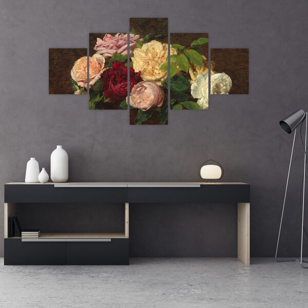 Obraz - Henri Fantin-Latour, Roses de Nice on a Table, reprodukce (125x70 cm)
