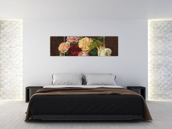 Obraz - Henri Fantin-Latour, Roses de Nice on a Table, reprodukce (170x50 cm)