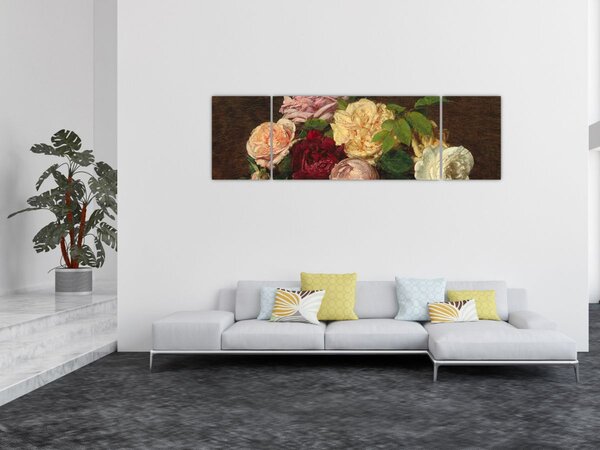 Obraz - Henri Fantin-Latour, Roses de Nice on a Table, reprodukce (170x50 cm)