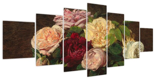 Obraz - Henri Fantin-Latour, Roses de Nice on a Table, reprodukce (210x100 cm)