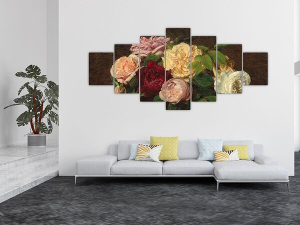 Obraz - Henri Fantin-Latour, Roses de Nice on a Table, reprodukce (210x100 cm)