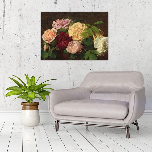 Obraz - Henri Fantin-Latour, Roses de Nice on a Table, reprodukce (70x50 cm)