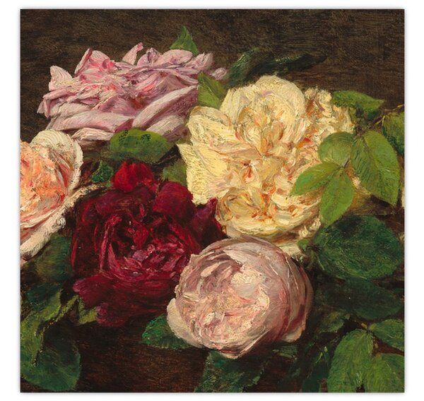 Obraz - Henri Fantin-Latour, Roses de Nice on a Table, reprodukce (30x30 cm)