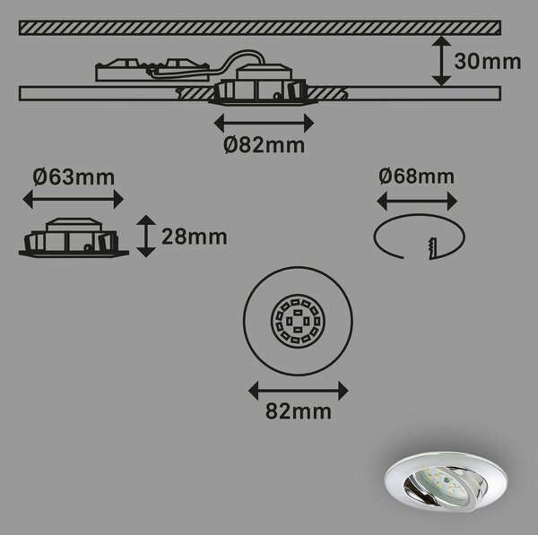 BRI 7209-038 3ks sada LED vestavné svítidlo, pr. 8,2 cm, 5 W, chrom - BRILONER