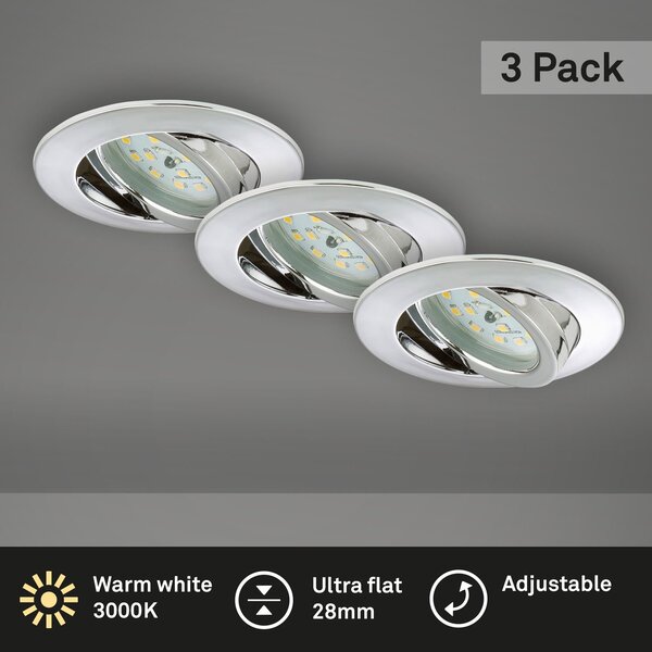 BRI 7209-038 3ks sada LED vestavné svítidlo, pr. 8,2 cm, 5 W, chrom - BRILONER