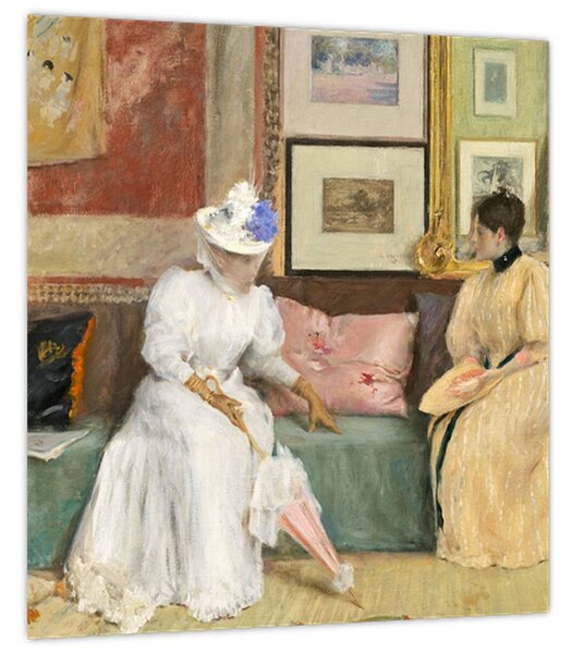 Obraz - William Merritt Chase, A Friendly Call, reprodukce (30x30 cm)