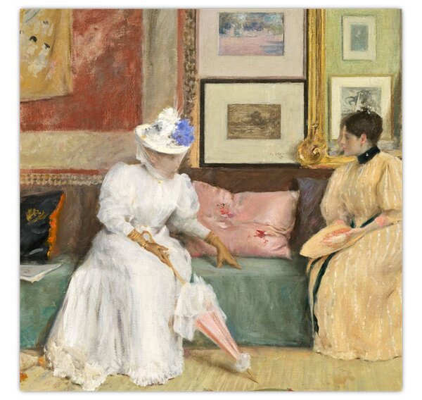 Obraz - William Merritt Chase, A Friendly Call, reprodukce (30x30 cm)