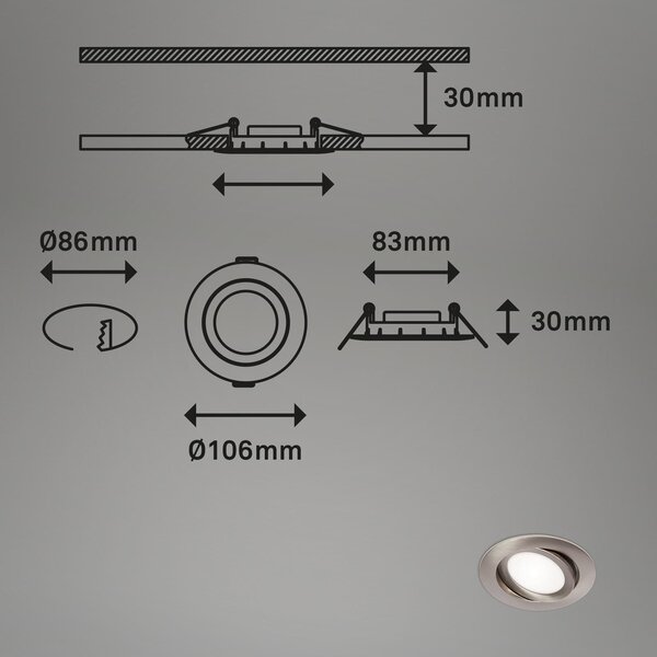 BRI 7114-432 3ks sada LED vestavné svítidlo, pr. 10,6 cm, 7 W, matný nikl - BRILONER
