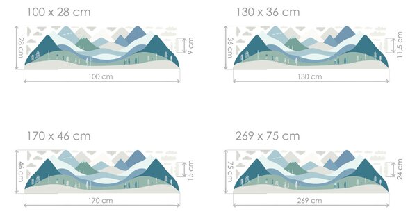 Hory nordic textilní přelepitelné samolepky na zeď arch 100 x 28 cm