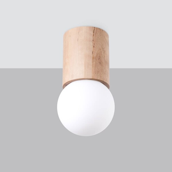 Stropní svítidlo Boomo, 1x bílé skleněné stínítko, dřevo, (23 cm)