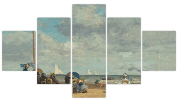 Obraz - Eugène Boudin, Beach at Trouville, reprodukce (125x70 cm)