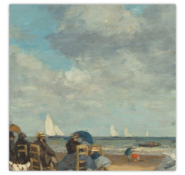Obraz - Eugène Boudin, Beach at Trouville, reprodukce (30x30 cm)