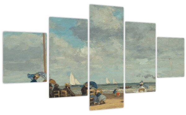 Obraz - Eugène Boudin, Beach at Trouville, reprodukce (125x70 cm)