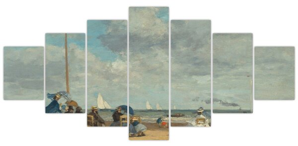 Obraz - Eugène Boudin, Beach at Trouville, reprodukce (210x100 cm)
