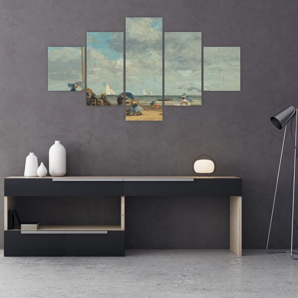 Obraz - Eugène Boudin, Beach at Trouville, reprodukce (125x70 cm)