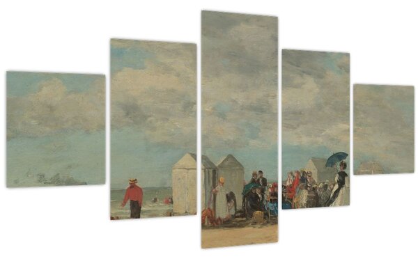 Obraz - Eugène Boudin, Beach Scene, reprodukce (125x70 cm)