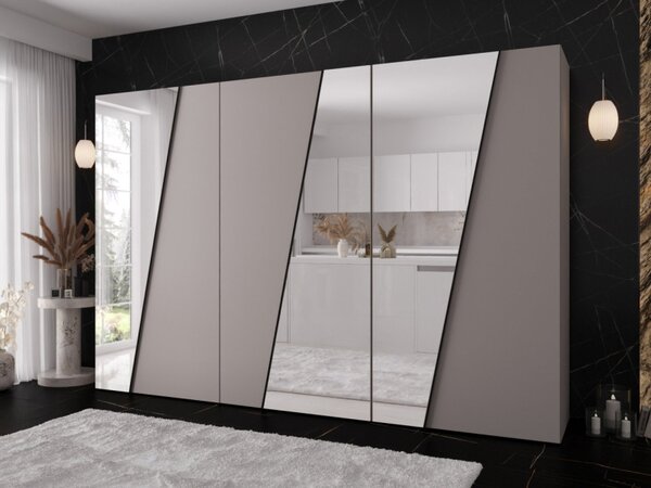 Skříň se zrcadlem Grelipt 3L 300 cm, Barva: bílá / bílá + zlatá 5903211528781