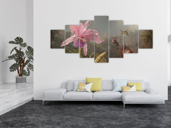 Obraz - Martin Johnson Heade, Cattleya Orchid and Three Hummingbirds, reprodukce (210x100 cm)