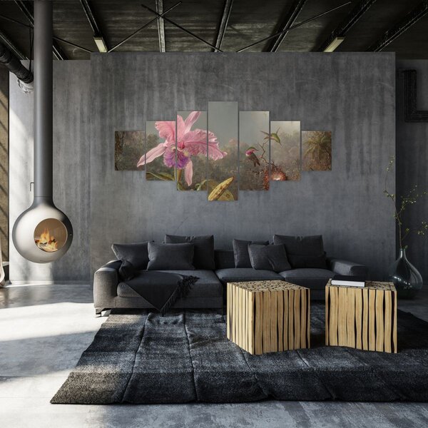 Obraz - Martin Johnson Heade, Cattleya Orchid and Three Hummingbirds, reprodukce (210x100 cm)