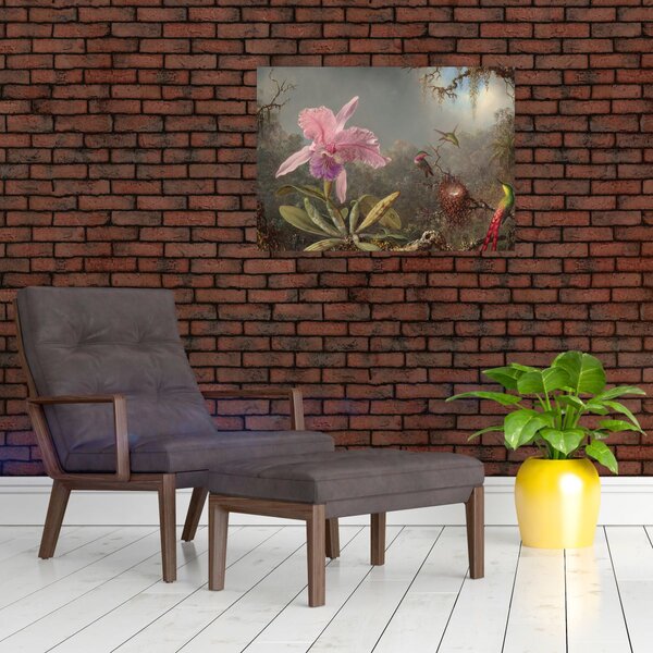 Obraz - Martin Johnson Heade, Cattleya Orchid and Three Hummingbirds, reprodukce (70x50 cm)