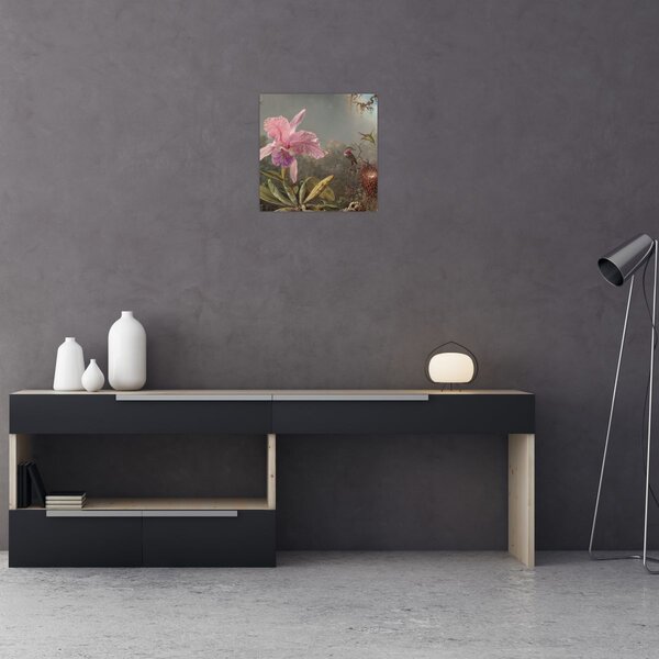Obraz - Martin Johnson Heade, Cattleya Orchid and Three Hummingbirds, reprodukce (30x30 cm)