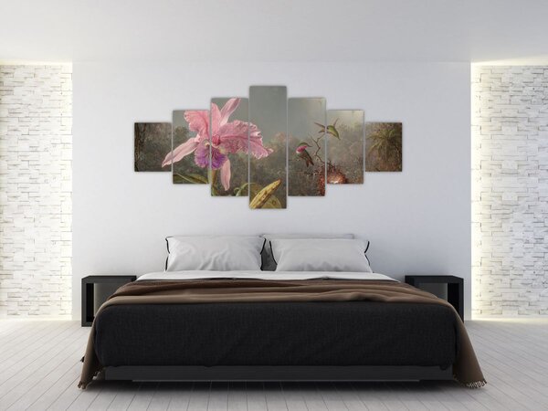 Obraz - Martin Johnson Heade, Cattleya Orchid and Three Hummingbirds, reprodukce (210x100 cm)
