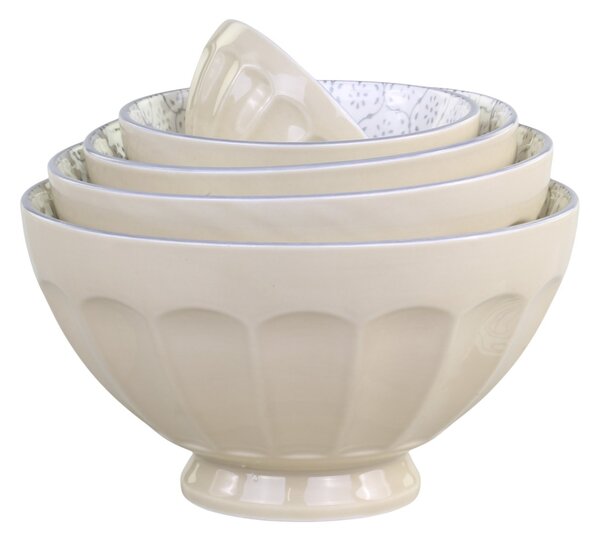 Set 5ks latté porcelánová miska s květy uvnitř Arés - Ø15*9 cm - Chic Antique