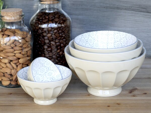 Set 5ks latté porcelánová miska s květy uvnitř Arés - Ø15*9 cm - Chic Antique