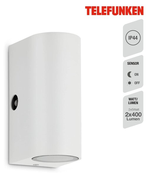 TF 307106TF TELEFUNKEN LED venkovní nástěnné svítidlo s čidlem, 15,1 cm, 10 W, bílé - BRILONER