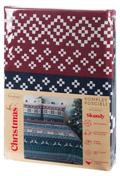VÁNOČNÍ RENFORCÉ POVLEČENÍ SKANDY 200X220 CM, 2 KS 70X80 CM VZOROVANÉ
