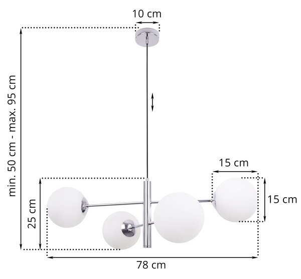 Závěsné svítidlo Florence, 4x bílé skleněné stínítko, ch
