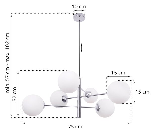 Závěsné svítidlo Florence, 6x bílé skleněné stínítko, ch, n