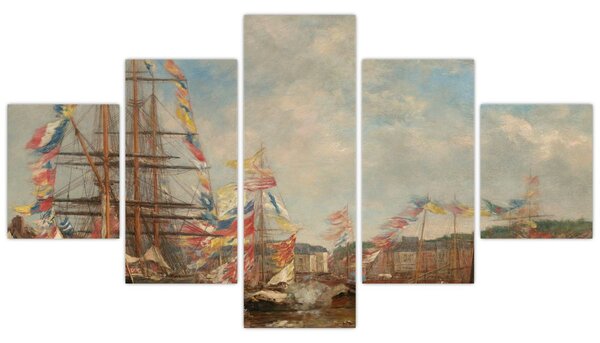 Obraz - Eugène Boudin, Festival in the Harbor of Honfleur, reprodukce (125x70 cm)