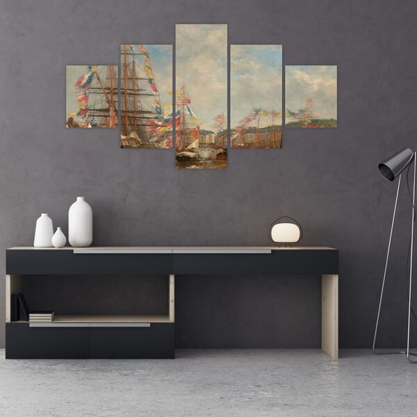 Obraz - Eugène Boudin, Festival in the Harbor of Honfleur, reprodukce (125x70 cm)