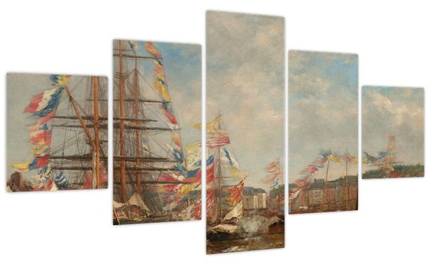 Obraz - Eugène Boudin, Festival in the Harbor of Honfleur, reprodukce (125x70 cm)