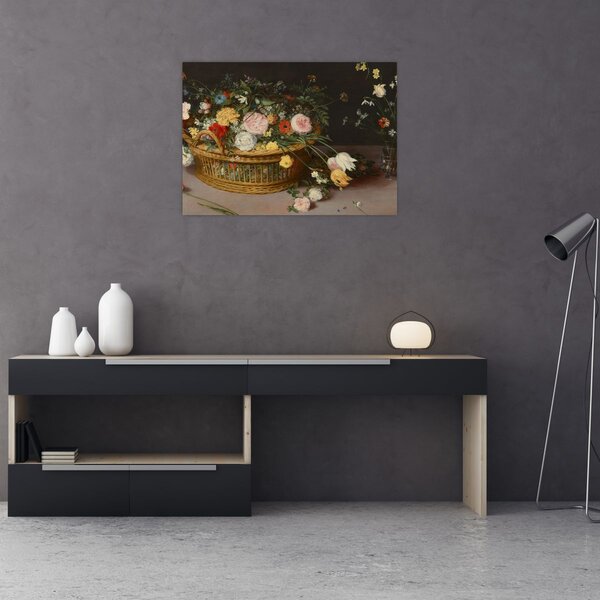 Obraz - Jan Brueghel the Elder, Flowers in a Basket and a Vase, reprodukce (70x50 cm)