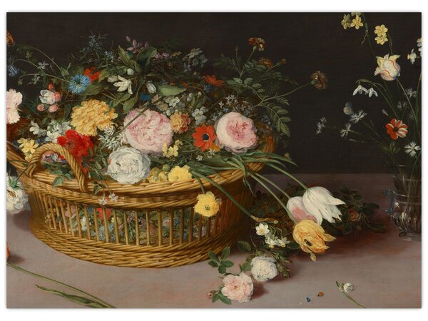 Obraz - Jan Brueghel the Elder, Flowers in a Basket and a Vase, reprodukce (70x50 cm)