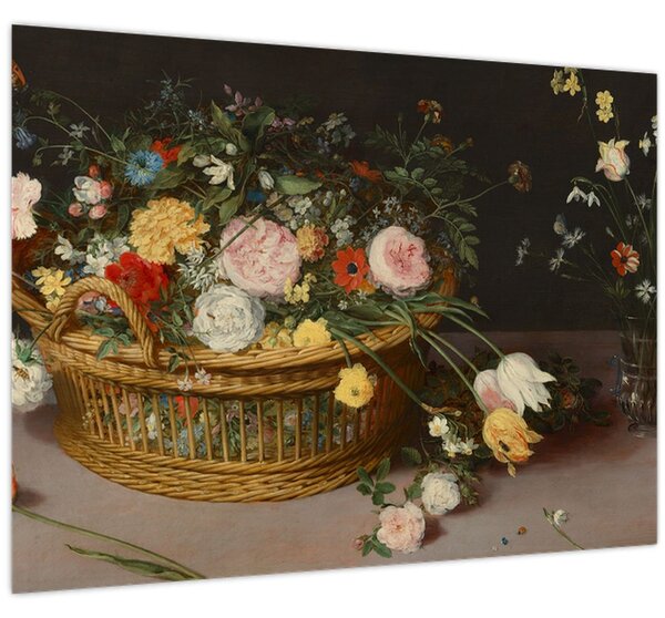 Obraz - Jan Brueghel the Elder, Flowers in a Basket and a Vase, reprodukce (70x50 cm)
