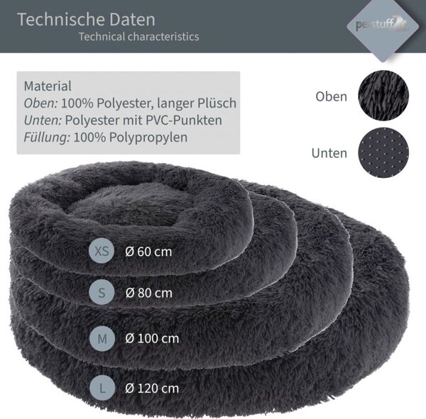 Petstuff Pelíšek pro psa, kulatý, tmavě šedý, 60 cm